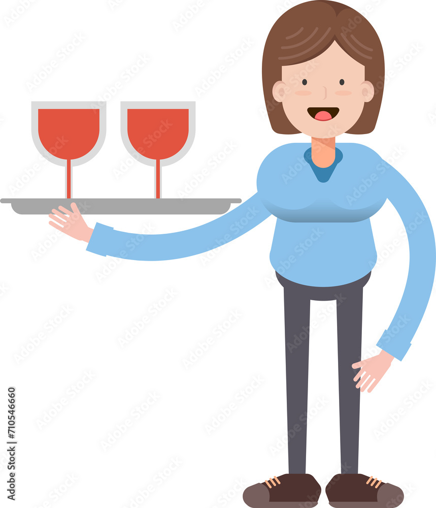Woman Character Serving Wine Illustration
