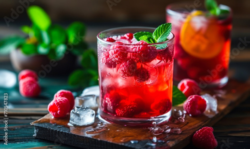 Wallpaper Mural Refreshing Raspberry Cocktail with Ice and Fresh Mint on a Dark Rustic Background, Perfect for Summer Days and Relaxing Evenings Torontodigital.ca