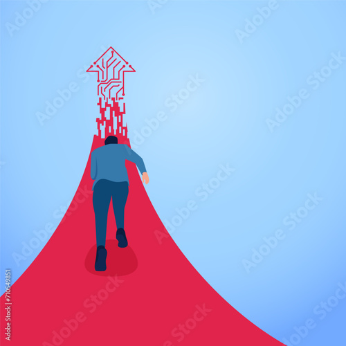 people running towards the digital road, a metaphor of digital transformation. Simple flat conceptual illustration.