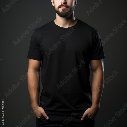 black blank t shirt black background blank shirt created with Generative Ai © Andrii Yablonskyi