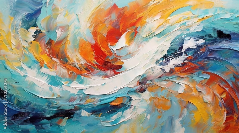 Abstract background of colorful swirling brushstrokes, moving and dynamic. Using colorful and contrasting colors.