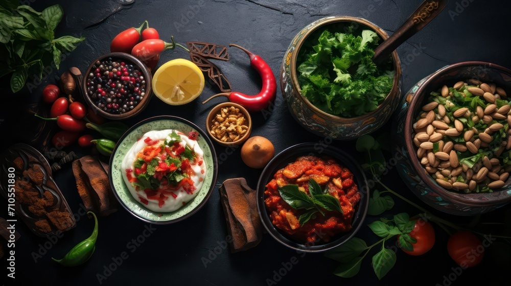 spices and herbs on a black background spices and herbs on a black background