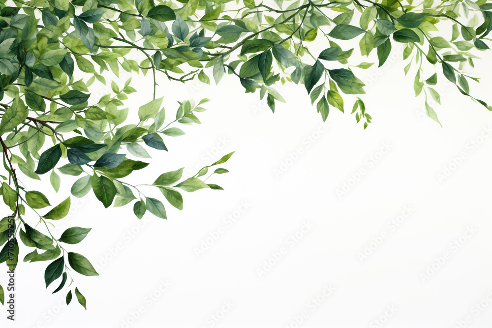 Eucalyptus green leaves frame. Herbal foliage border decoration on a white background. Top view in copy space with a place for text. For invitations, weddings, greeting cards. Generative AI.  - obrazy, fototapety, plakaty 