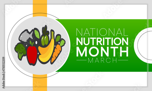 National Nutrition month is observed every year in March, to draw attention to the importance of making informed food choices and developing healthy eating habits. Vector illustration