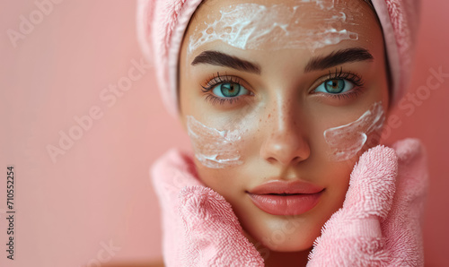 serene spa day portrait of an attractive lady with facial treatment on her skin