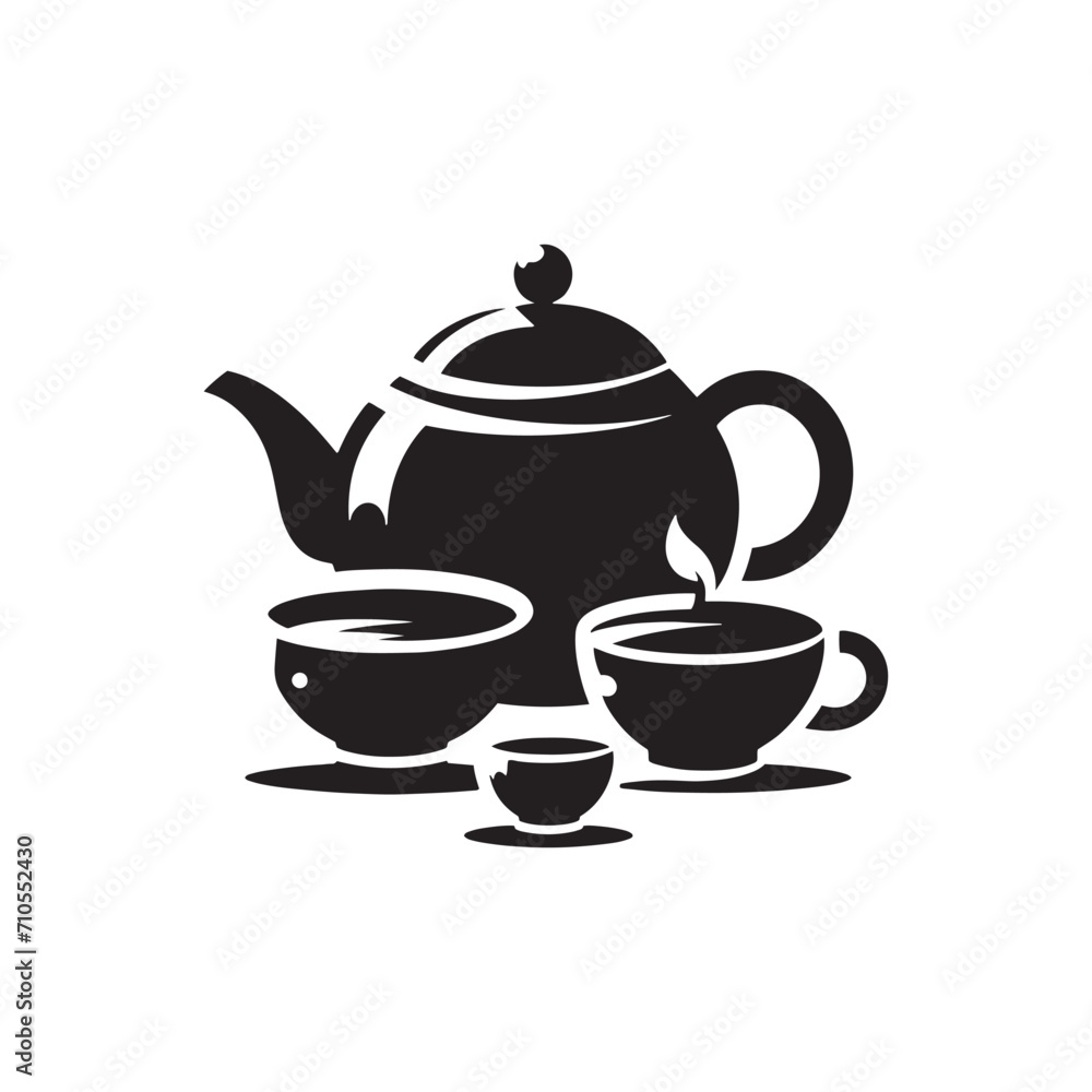 Time-Honored Icons: Beautiful Chinese Tea Pot Silhouette Stock Perfect for New Year Celebrations - Chinese New Year Silhouette - Chinese Tea Vector Stock
