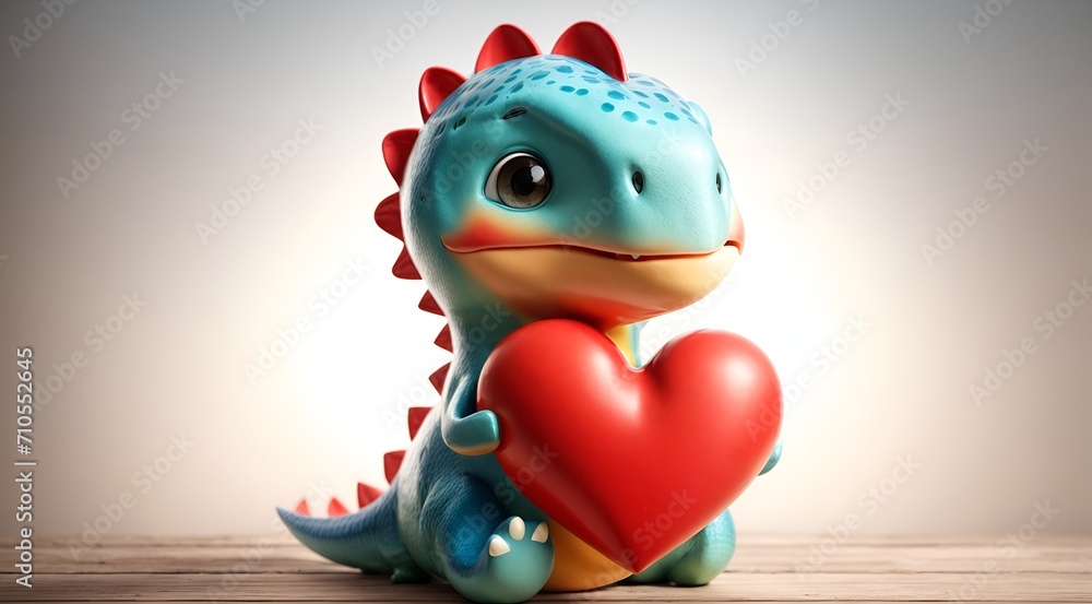 a cute dinosaur holding a red heart