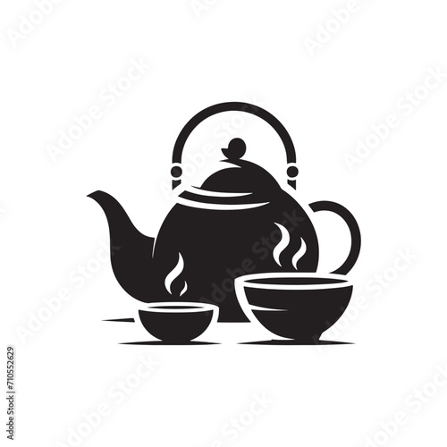 Tranquil Tea Moments: Elegant Chinese Tea Pot Silhouette Crafted for Stock Enthusiasts - Chinese New Year Silhouette - Chinese Tea Vector Stock
