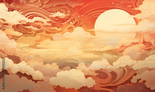 Chinese clouds with more red  gold white color pattern. Generative Ai  