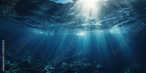 Beautiful view of sunlight shining on underwater ocean. photo