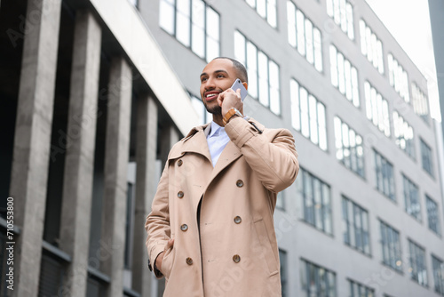 Wallpaper Mural Happy man talking on smartphone outdoors. Lawyer, businessman, accountant or manager Torontodigital.ca