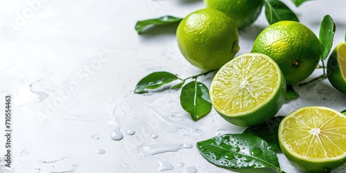 Fresh green lime with leaves