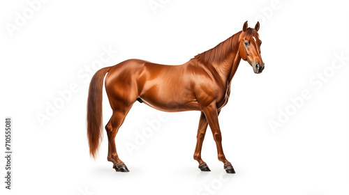 A brown horse on white background.	