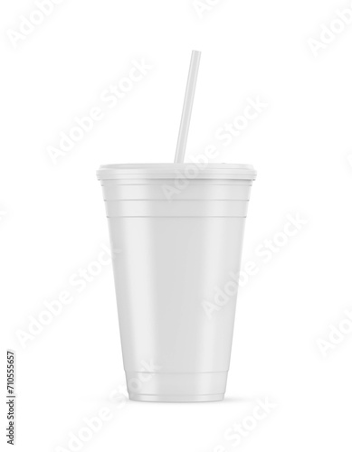 Cup with lid and straw on white background