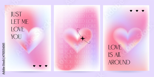 Set of Valentine's Day greeting cards. Lovely blurry modern art poster cover design. Invitation or A4 banner templates with valentine day gradient hearts. Wavy pink layout vector template .
