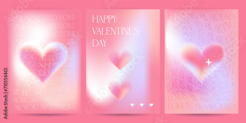 Saint Valentine's Day a3 posters template set. Lovely modern art cover design. Invitations, greeting cards or post templates with valentine day heart gradients. Wavy pink layout vector design.