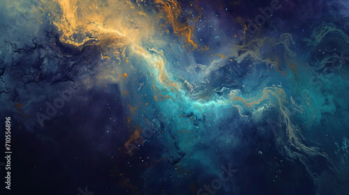 Celestial Symphony  An abstract interpretation of the cosmos with swirling nebulae and cosmic dust in celestial colors like midnight blue and celestial gold