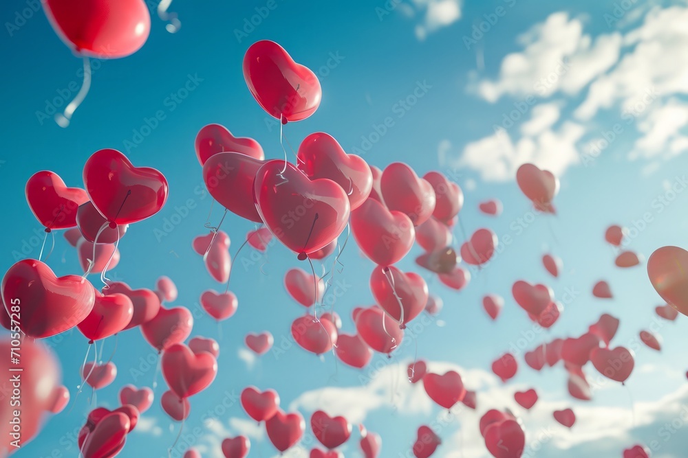 Heart-shaped balloons float in love-filled air