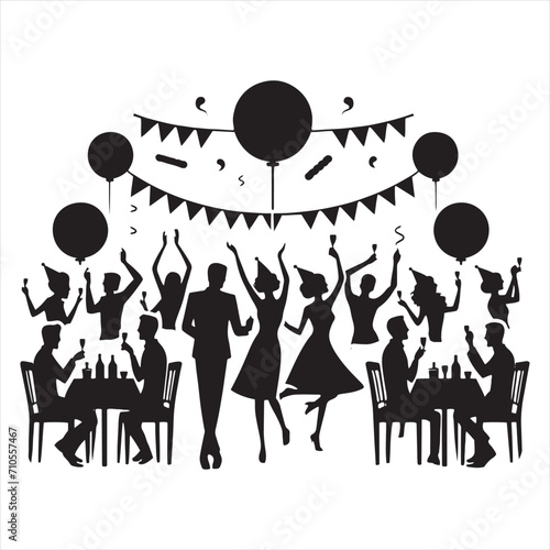 Ephemeral Joy Illuminated: A Captivating Showcase of Party Silhouettes Tailored for Your Stock Collection - Celebration Silhouette - Party Vector Stock
