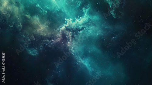 Nebula Nexus with Celestial Beings  A convergence of cosmic clouds and celestial bodies in nebulaic shades of teal and violet  featuring celestial beings or portraits of people