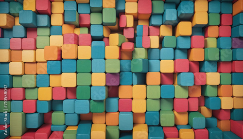 Vibrant spectrum of stacked wooden blocks conveying creativity and growth with shallow depth of field