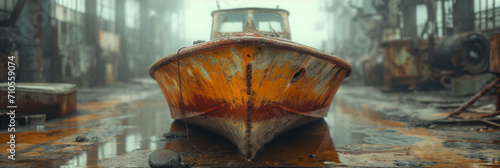 Forgotten Harbor: An Old Boat Standing Still in an Abandoned Port, Echoing Tales of Bygone Maritime Adventures.