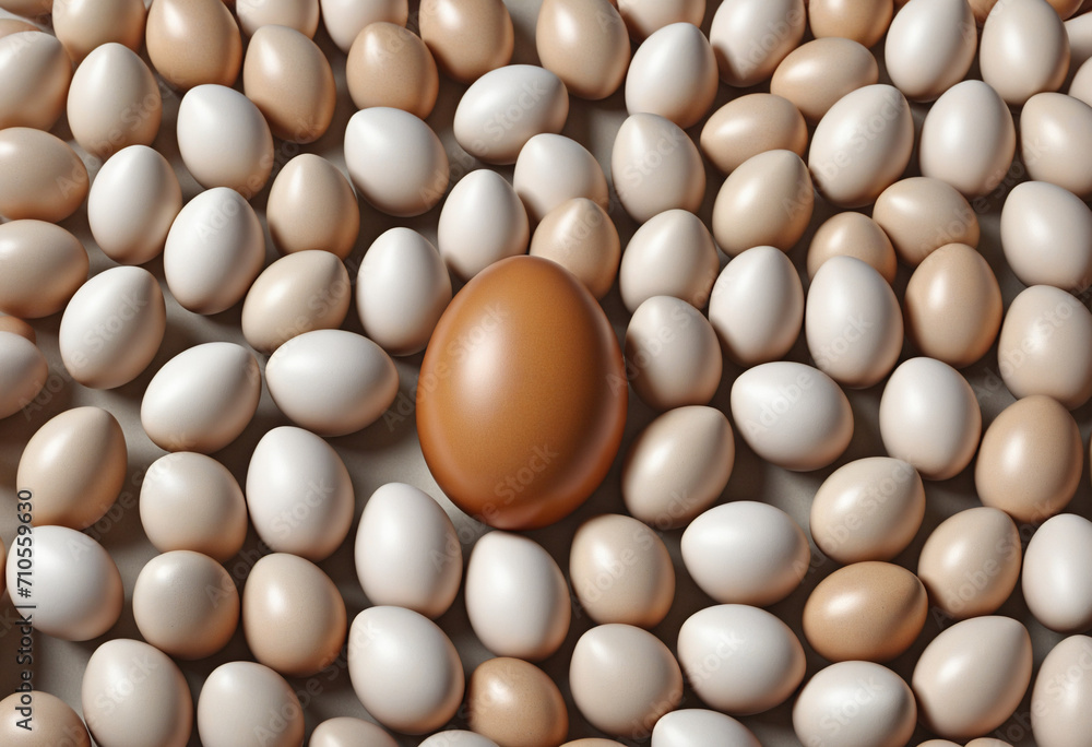 Unique White Egg Stands Out in Carton of Brown Eggs - Corner with Copy Space Unique White Egg Stands Out in Carton of Brown Eggs - Corner with Copy Space