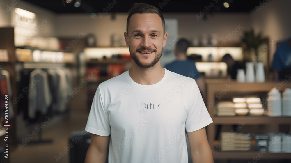Caucasian man shopping for clothes in a store. Caucasian man shopping for clothes in a store.