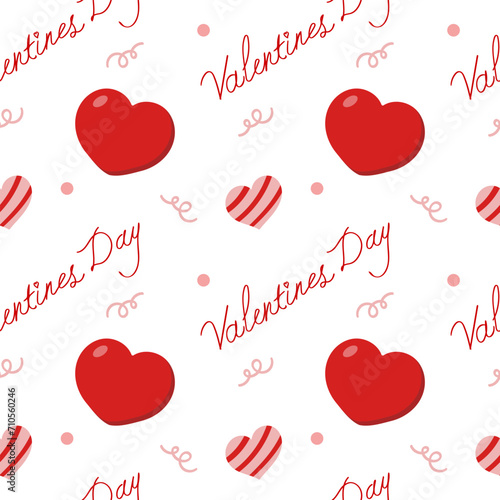 Lovely seamless pattern with hearts, flowers and leaves. Cute print for Valentines day. Vector illustration, hand drawn. We use this pattern for greeting cards, packing, invitation and scrapbooking.