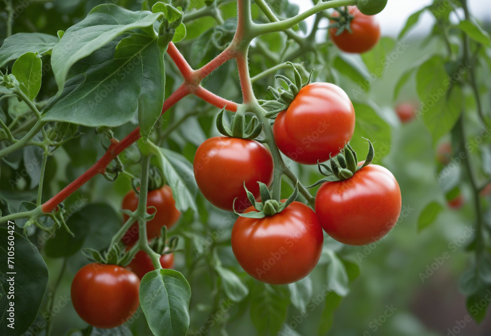Close-up of ripe red tomatoes on the vine