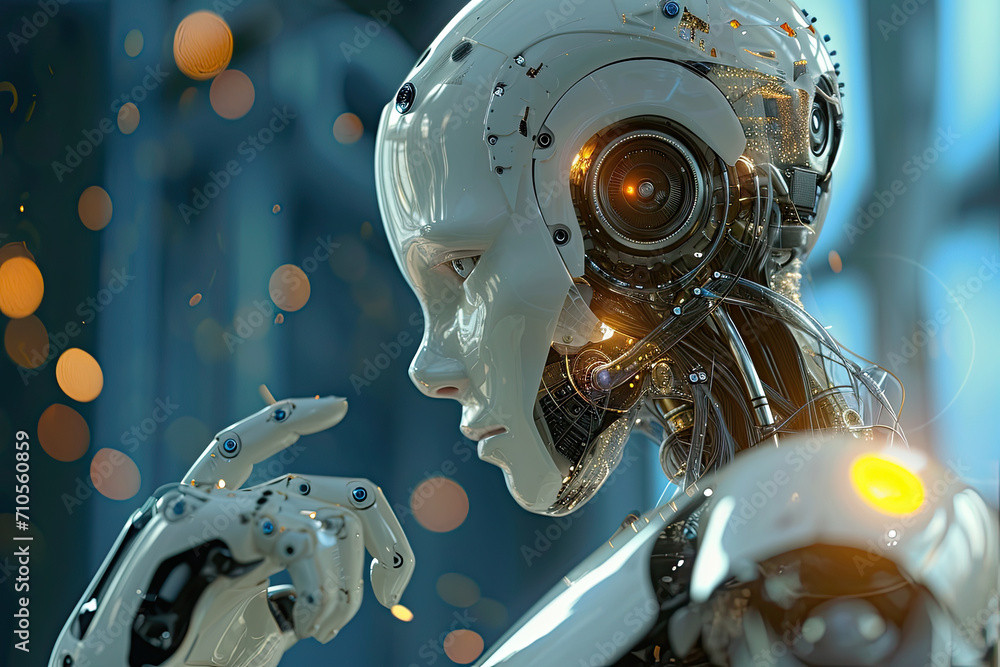 Close up on humanoid face. Artificial Intelligence concept. Close up on humanoid face. Artificial Intelligence concept.
