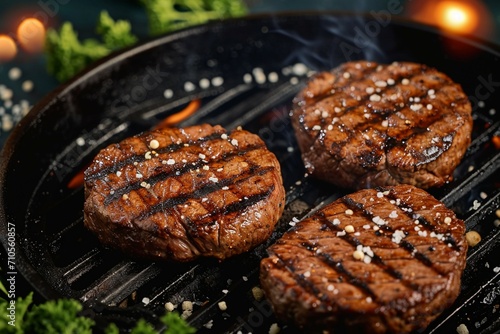Grill perfection Beef meat ingredients sizzle on the hot grill photo