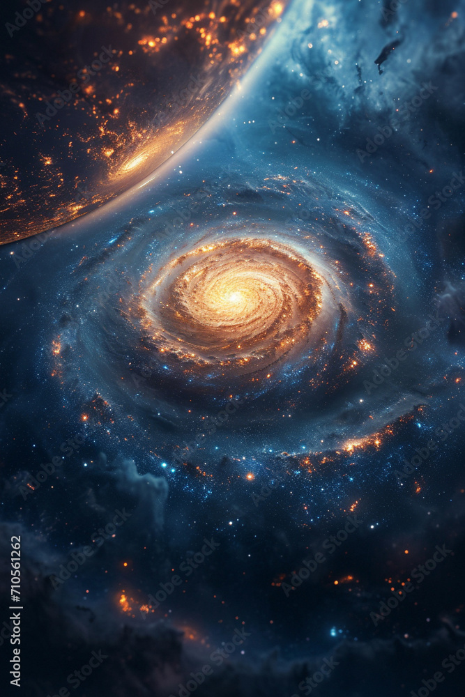 A cylindrical planet with spiraling LED lights, in a spiral galaxy.