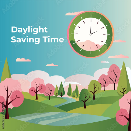 Set the clock to daylight saving time. Vector illustration with message