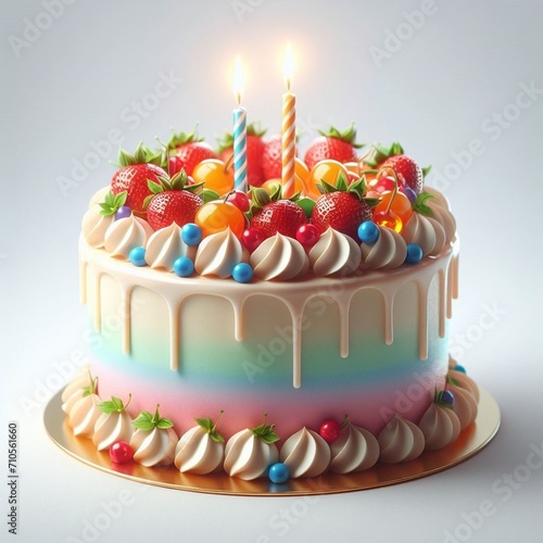  illustration of a delectable birthday cake against a clean white background, perfect for adding sweetness and joy to your celebratory