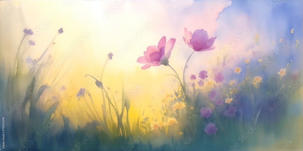 Spring flowers watercolor. AI generated illustration