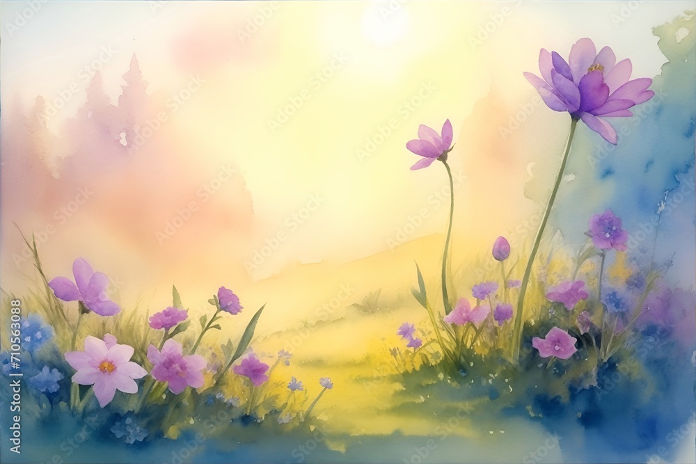 Spring flowers watercolor. AI generated illustration