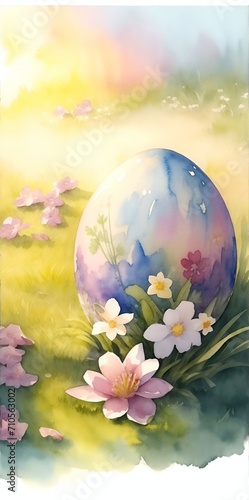 Easter eggs in the grass. Watercolor paint. AI generated illustration