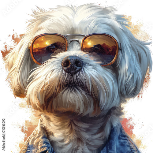 A Coton De Tulear In Madagascar Tropical Glasses, Isolate Images White Background © IMPic