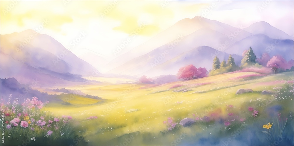 Spring meadow watercolor. AI generated illustration Spring meadow watercolor. AI generated illustration