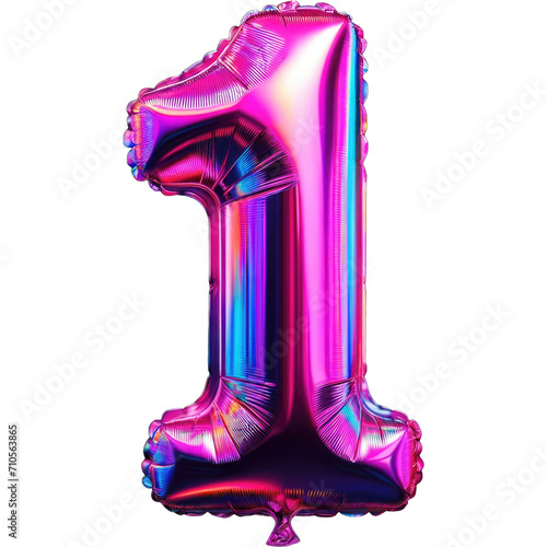 Number 1 Pink Holographic Foil Balloon Clipart Metalic Font and Shiny for Festive Event Decor and Creative Design Projects Celebrate with Decorative Letters Isolated on a White Background