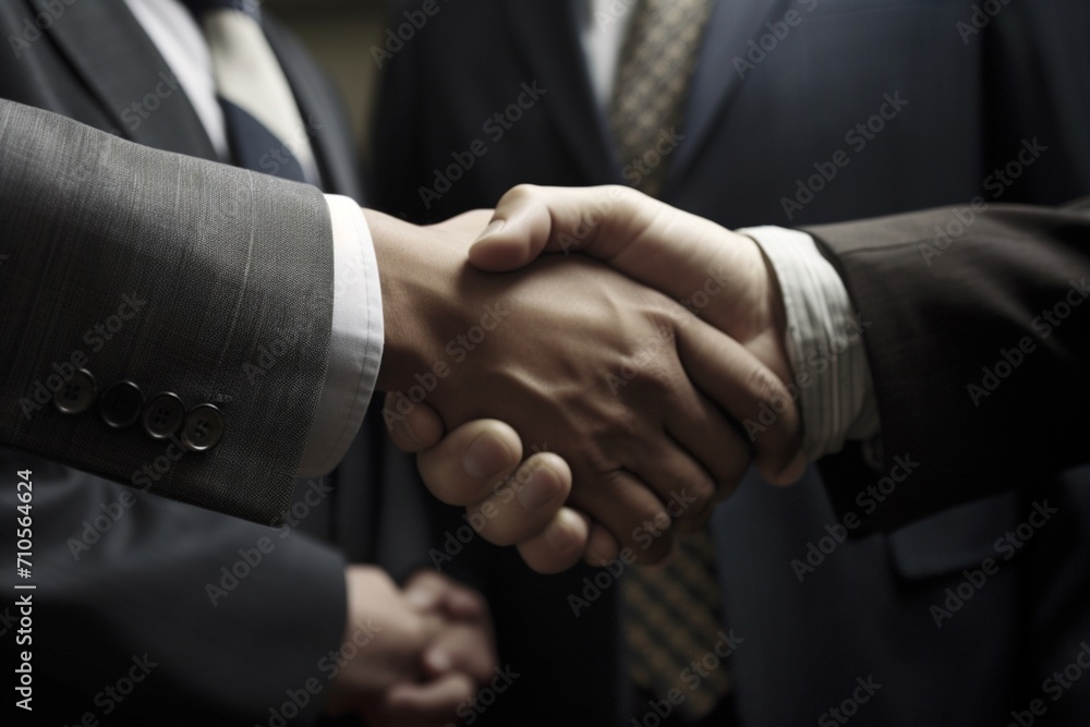 Corporate Collaboration: Business People Shaking Hands in Office Setting. Professional Handshake Agreement. Corporate Collaboration: Business People Shaking Hands in Office Setting. Professional Handshake Agreement.