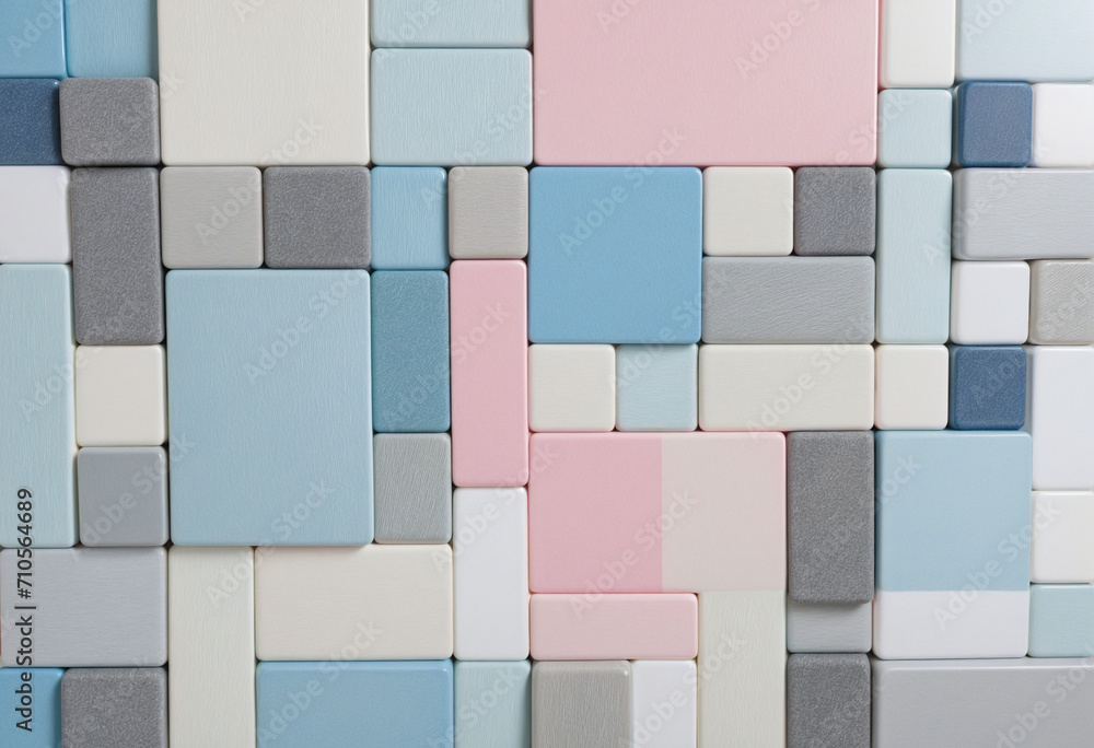 Shades of gray and light blue color samples set against a natural white backdrop, surrounded by pink, white, and blue-gray cubes in a shallow depth of field. Shades of gray and light blue color samples set against a natural white backdrop, surrounded by pink, white, and blue-gray cubes in a shallow depth of field.