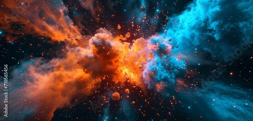 Orange and electric blue cosmic explosion 