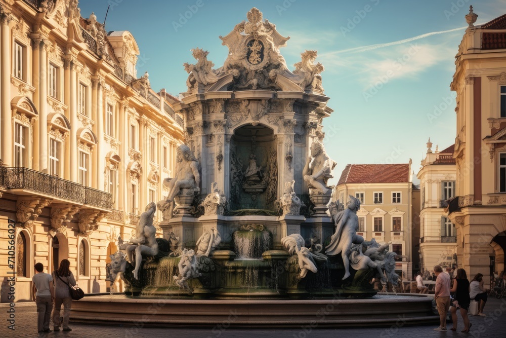Fountain of Neptune in Prague, Czech Republic.