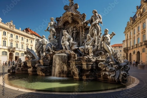 Fountain of Neptune in the Old Town of Prague, Czech Republic