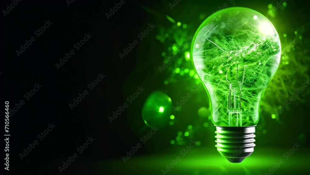 Green glowing lightbulb with green leaf inside, green energy concept Generative AI Green glowing lightbulb with green leaf inside, green energy concept Generative AI
