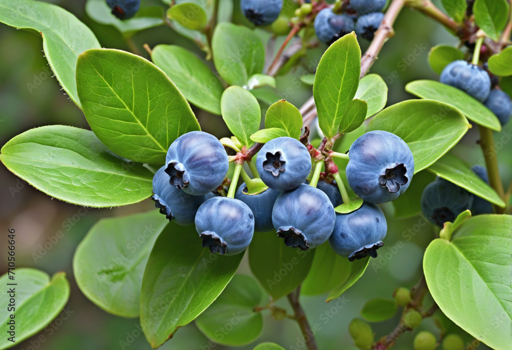 Close-up of ripe blueberries and green leaves on bush, stock image Close-up of ripe blueberries and green leaves on bush, stock image