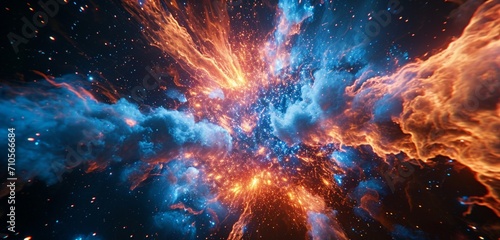 Orange and electric blue cosmic explosion;