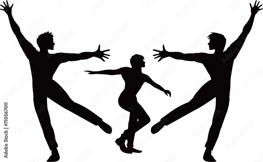 Fototapeta premium 踊る男性3人のシルエット